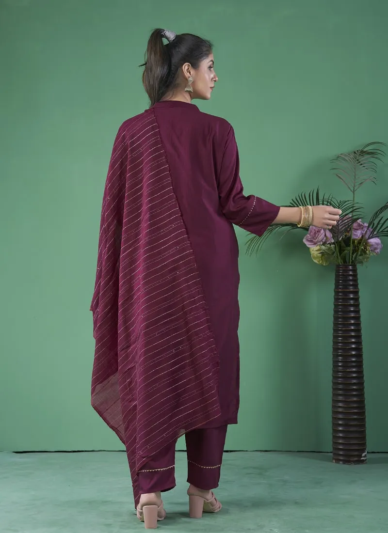 Foil Print Womens Kurta Pant Set with Cotton Dupatta