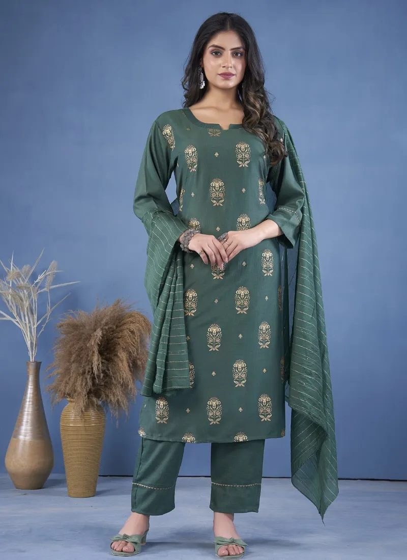 Foil Print Womens Kurta Pant Set with Cotton Dupatta