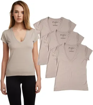 Foundation Women by Mr. Davis Ultra Soft Comfort Fit Bamboo Viscose Deep V Neck Undershirt 3 Pack