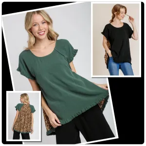 Fringe Trimmed Leopard Back Top
