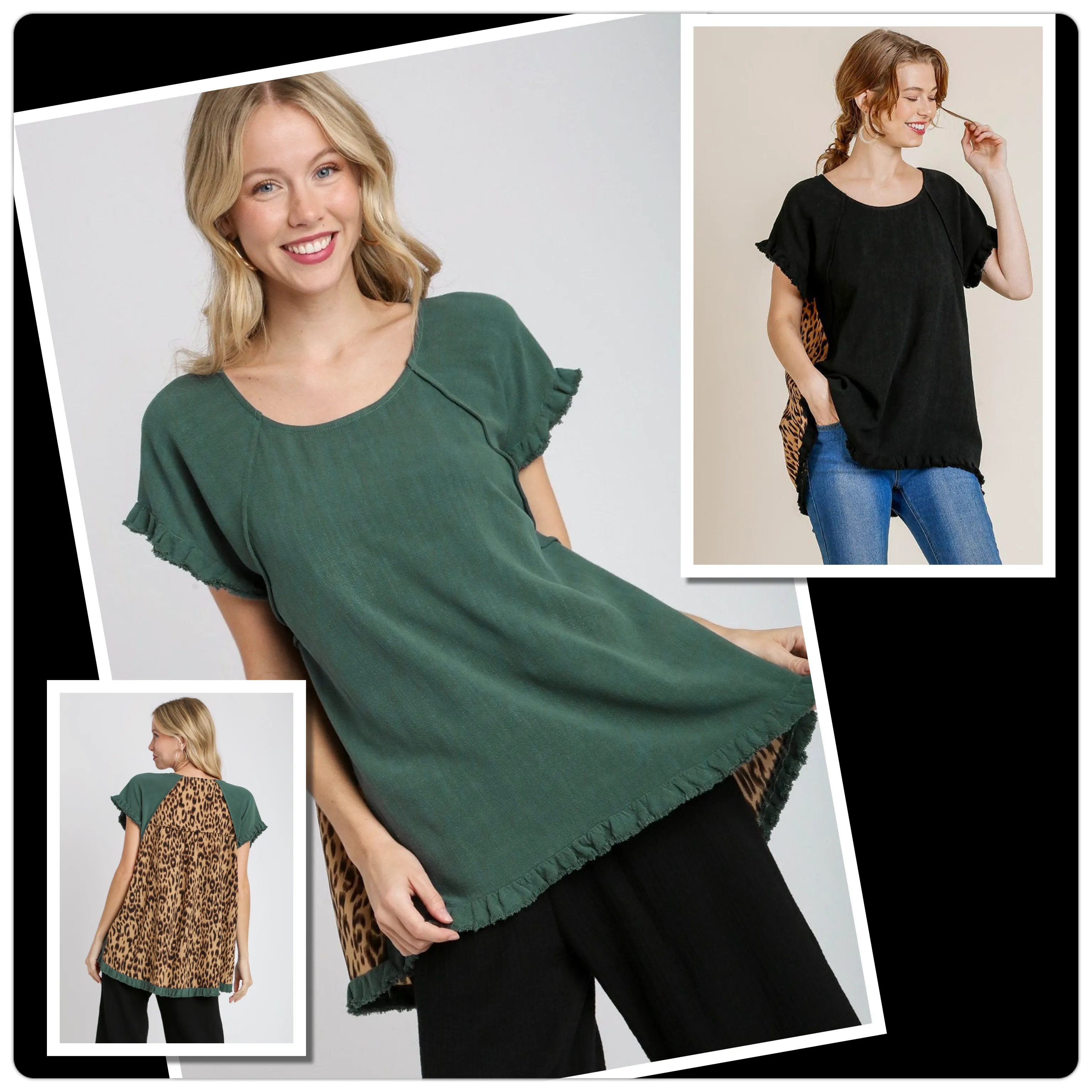Fringe Trimmed Leopard Back Top
