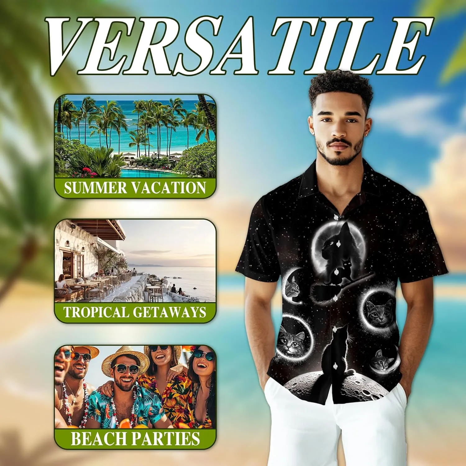 Funny Alligator Pattern Hawaiian Shirt for Men, Button Down Summer Beach Short Sleeve, Tropical Style, Sizes S-5XL