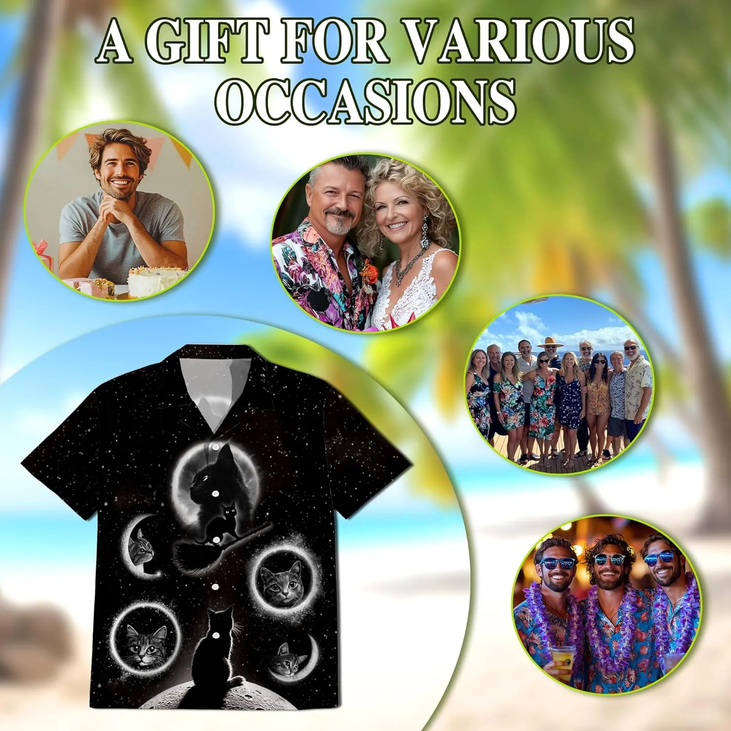 Funny Alligator Pattern Hawaiian Shirt for Men, Button Down Summer Beach Short Sleeve, Tropical Style, Sizes S-5XL