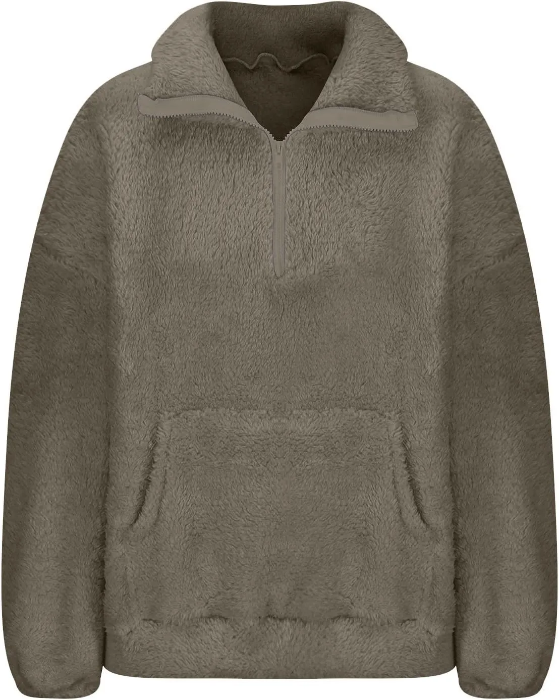Fuzzy Fleece Sweatshirt For Women Casual Loose Half Zip Up Sherpa Pullover Sweater Warm Fall Winter Outfits