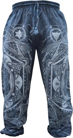 Gheri Mens Stone Washed Boho Print Harem Trousers Elastic Waist Beach Pants