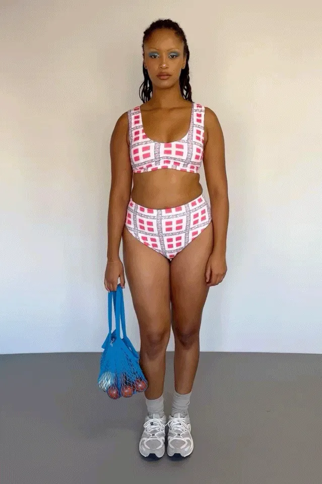 Gingham Ribbon Plaid High Waist Bikini Bottom