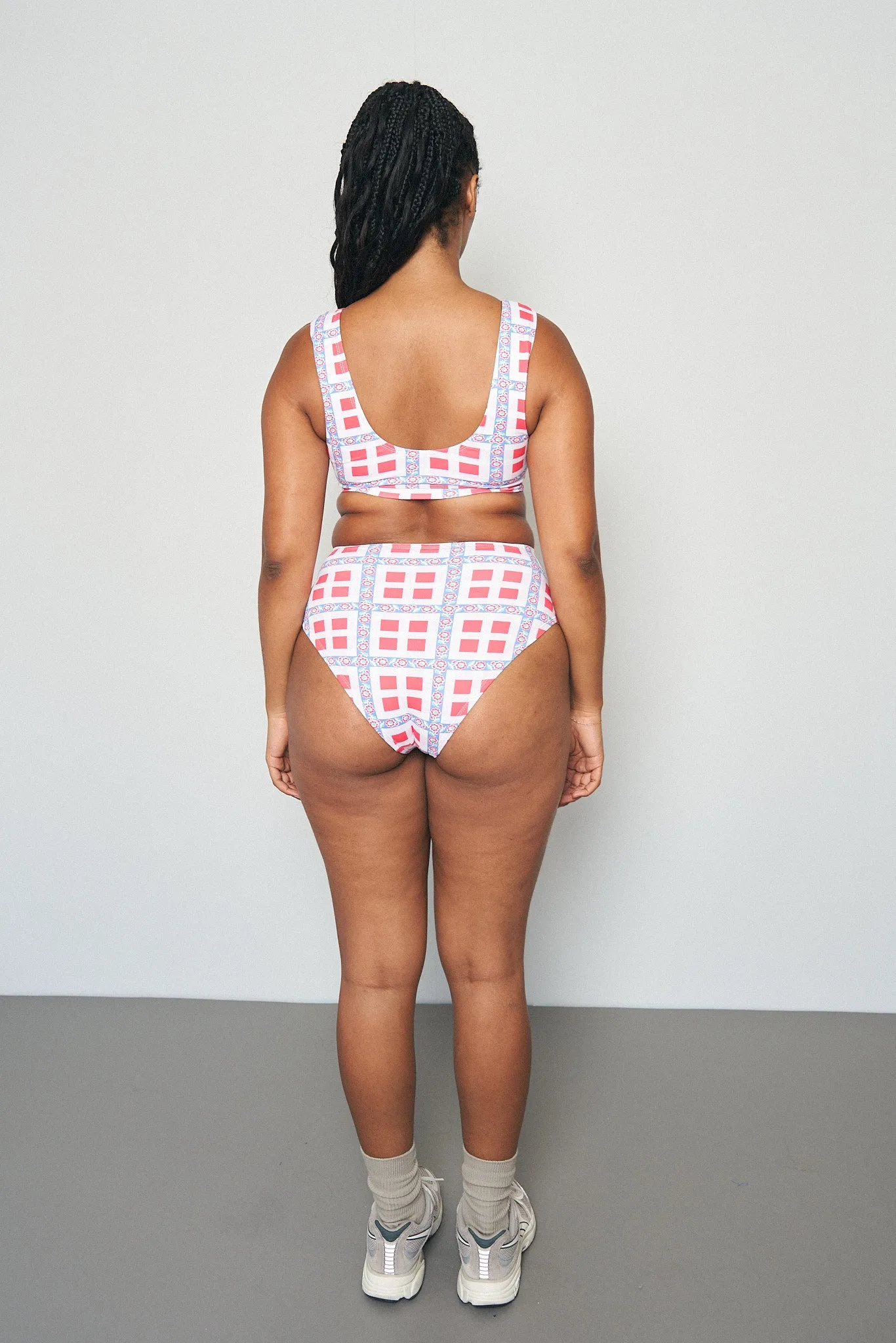 Gingham Ribbon Plaid High Waist Bikini Bottom