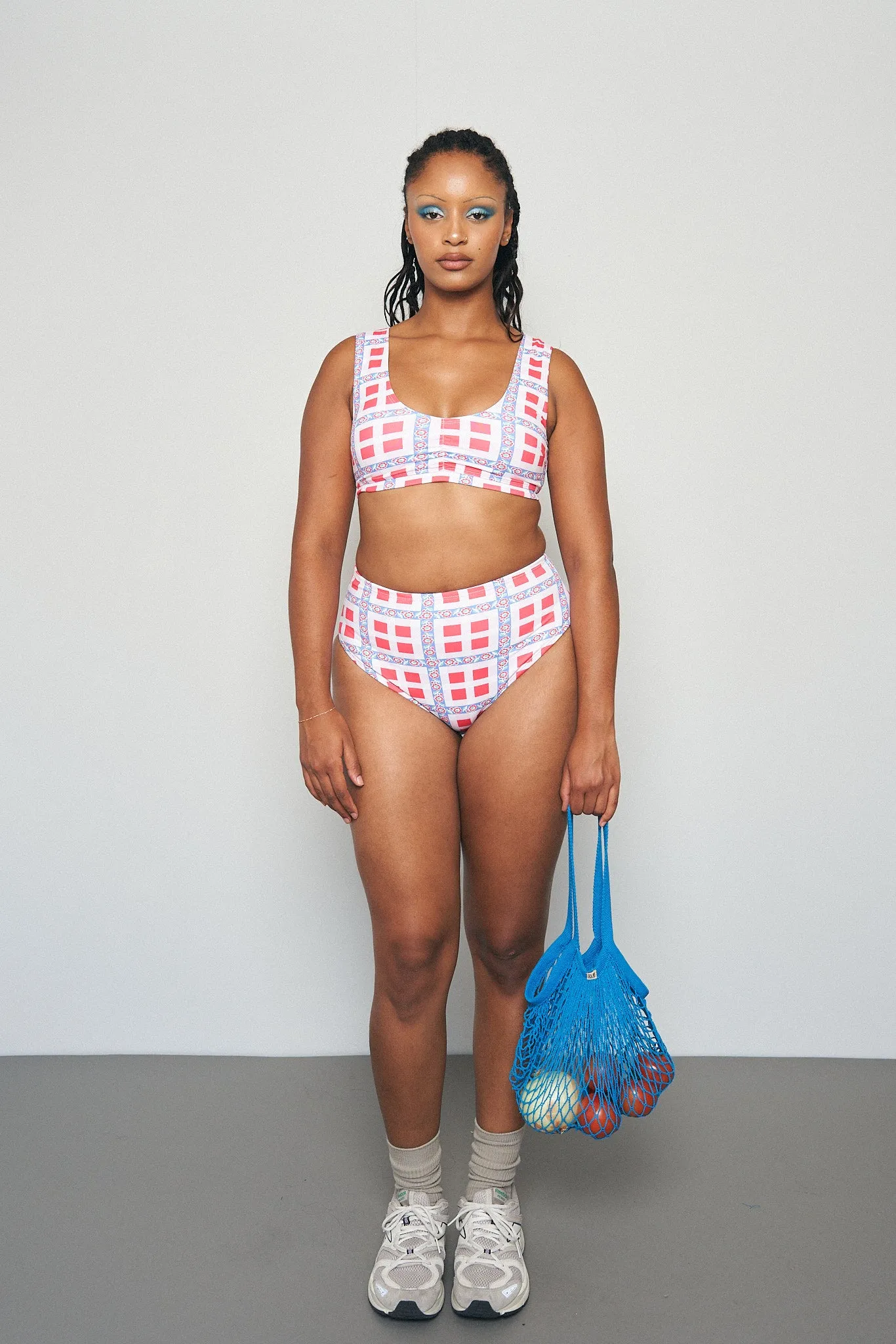 Gingham Ribbon Plaid High Waist Bikini Bottom