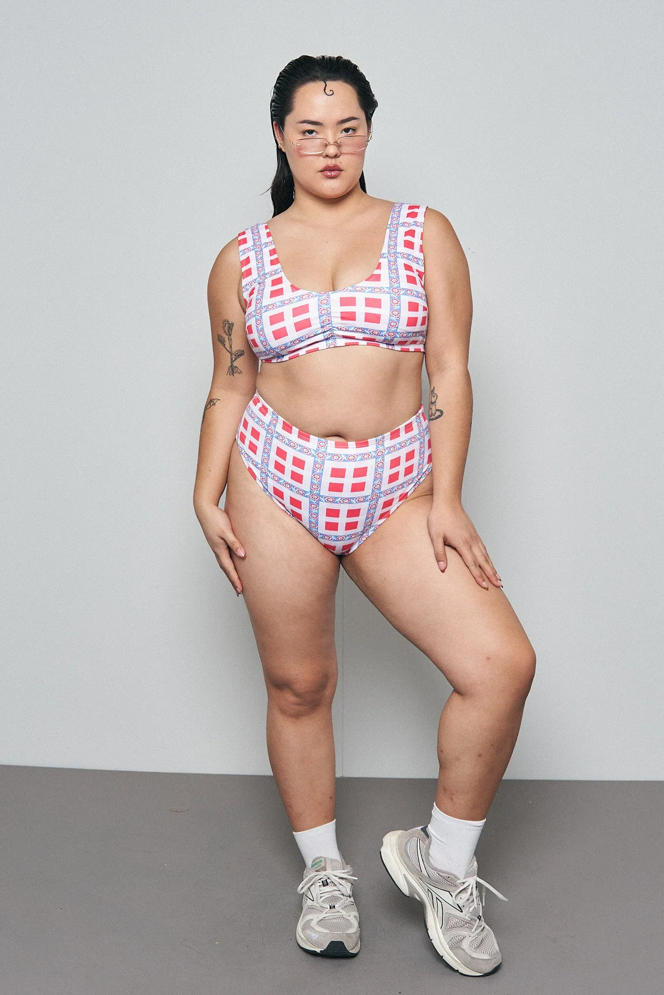 Gingham Ribbon Plaid High Waist Bikini Bottom