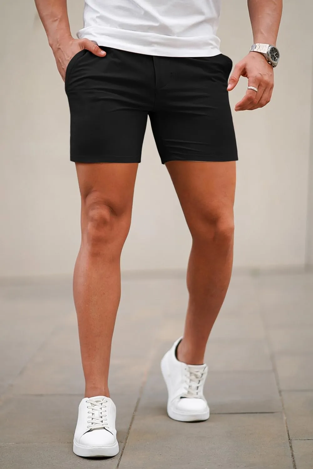 GINGTTO Mens Slim Fit Shorts 7" Inseam Skinny Chino Short Tapered Leg Stretch