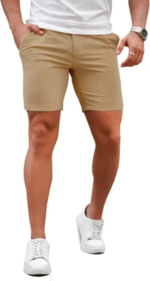 GINGTTO Mens Slim Fit Shorts 7" Inseam Skinny Chino Short Tapered Leg Stretch