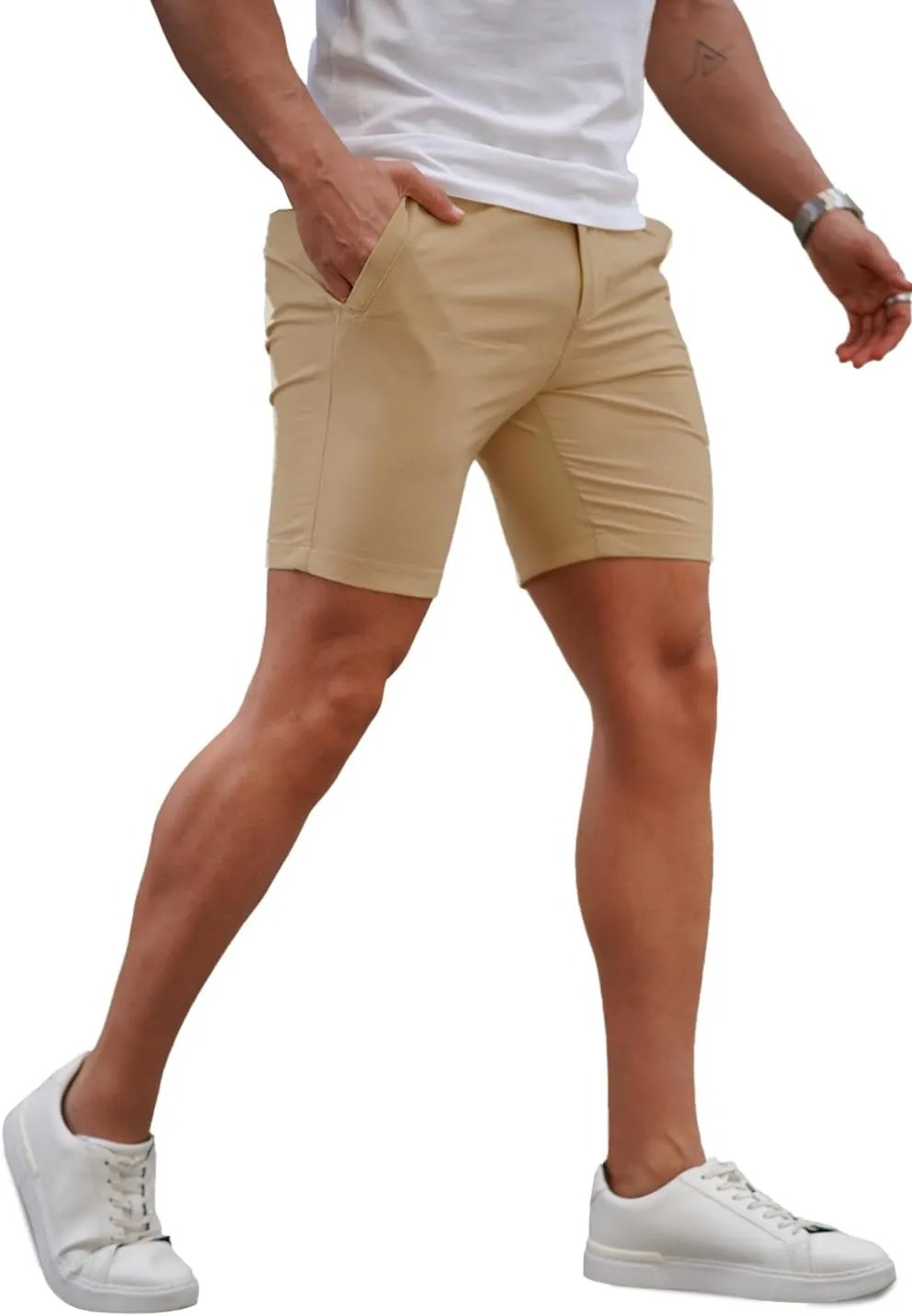 GINGTTO Mens Slim Fit Shorts 7" Inseam Skinny Chino Short Tapered Leg Stretch