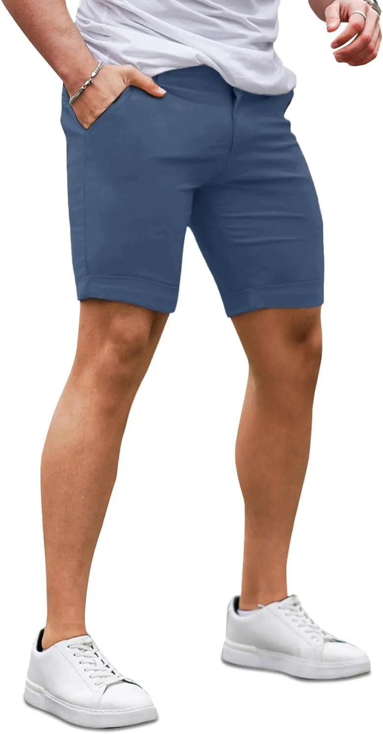 GINGTTO Mens Slim Fit Shorts 7" Inseam Skinny Chino Short Tapered Leg Stretch