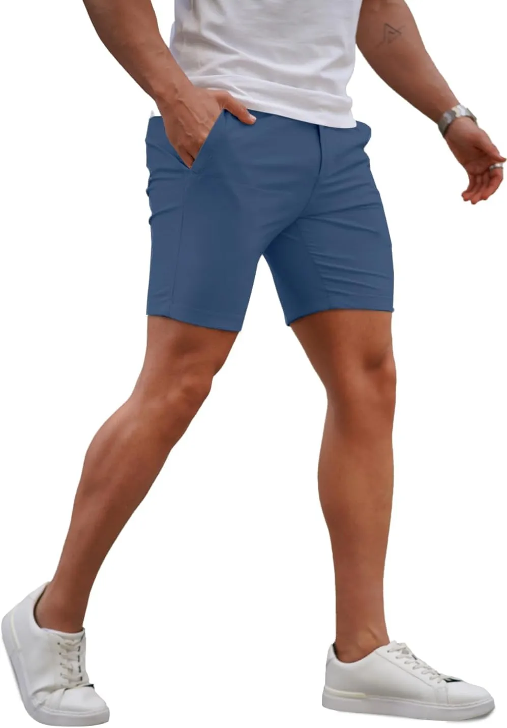 GINGTTO Mens Slim Fit Shorts 7" Inseam Skinny Chino Short Tapered Leg Stretch