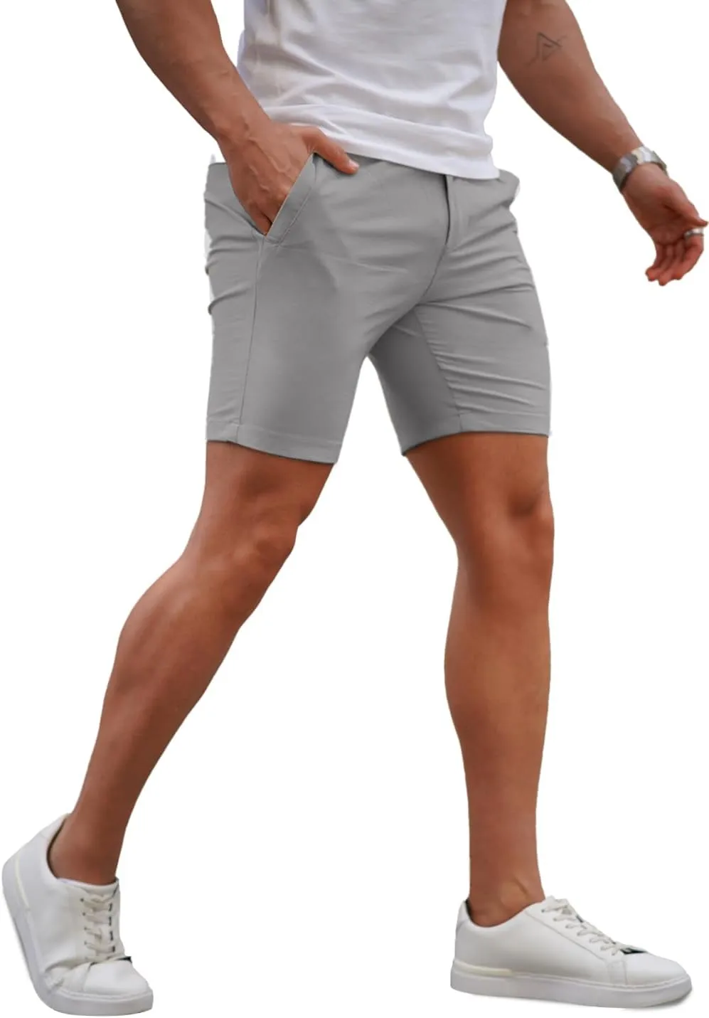 GINGTTO Mens Slim Fit Shorts 7" Inseam Skinny Chino Short Tapered Leg Stretch