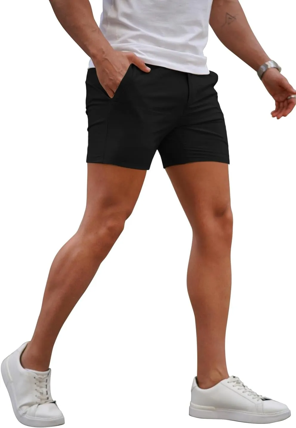 GINGTTO Mens Slim Fit Shorts 7" Inseam Skinny Chino Short Tapered Leg Stretch