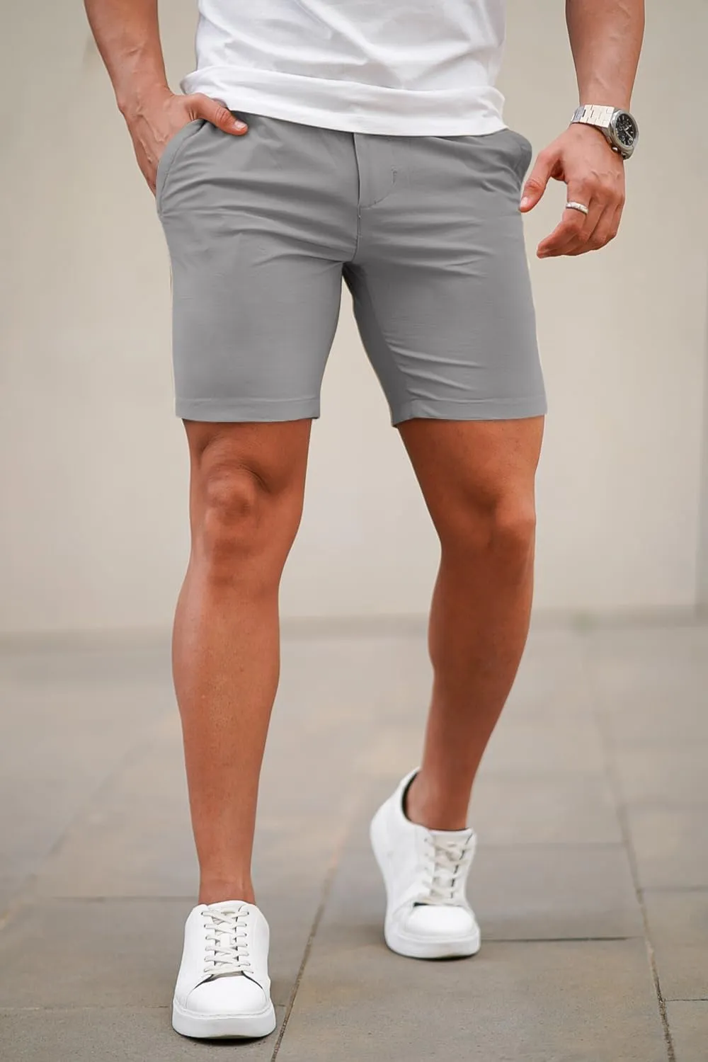 GINGTTO Mens Slim Fit Shorts 7" Inseam Skinny Chino Short Tapered Leg Stretch
