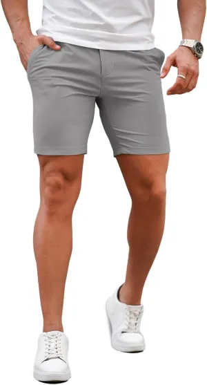 GINGTTO Mens Slim Fit Shorts 7" Inseam Skinny Chino Short Tapered Leg Stretch