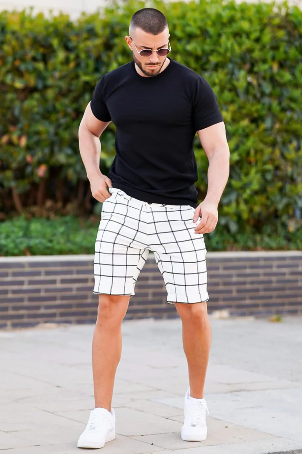 GINGTTO Mens Slim Fit Shorts Plaid Chino Short Tapered Leg Skinny Stretch