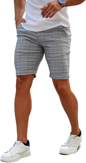 GINGTTO Mens Slim Fit Shorts Plaid Chino Short Tapered Leg Skinny Stretch