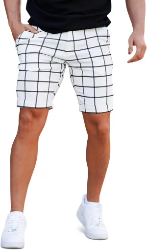 GINGTTO Mens Slim Fit Shorts Plaid Chino Short Tapered Leg Skinny Stretch