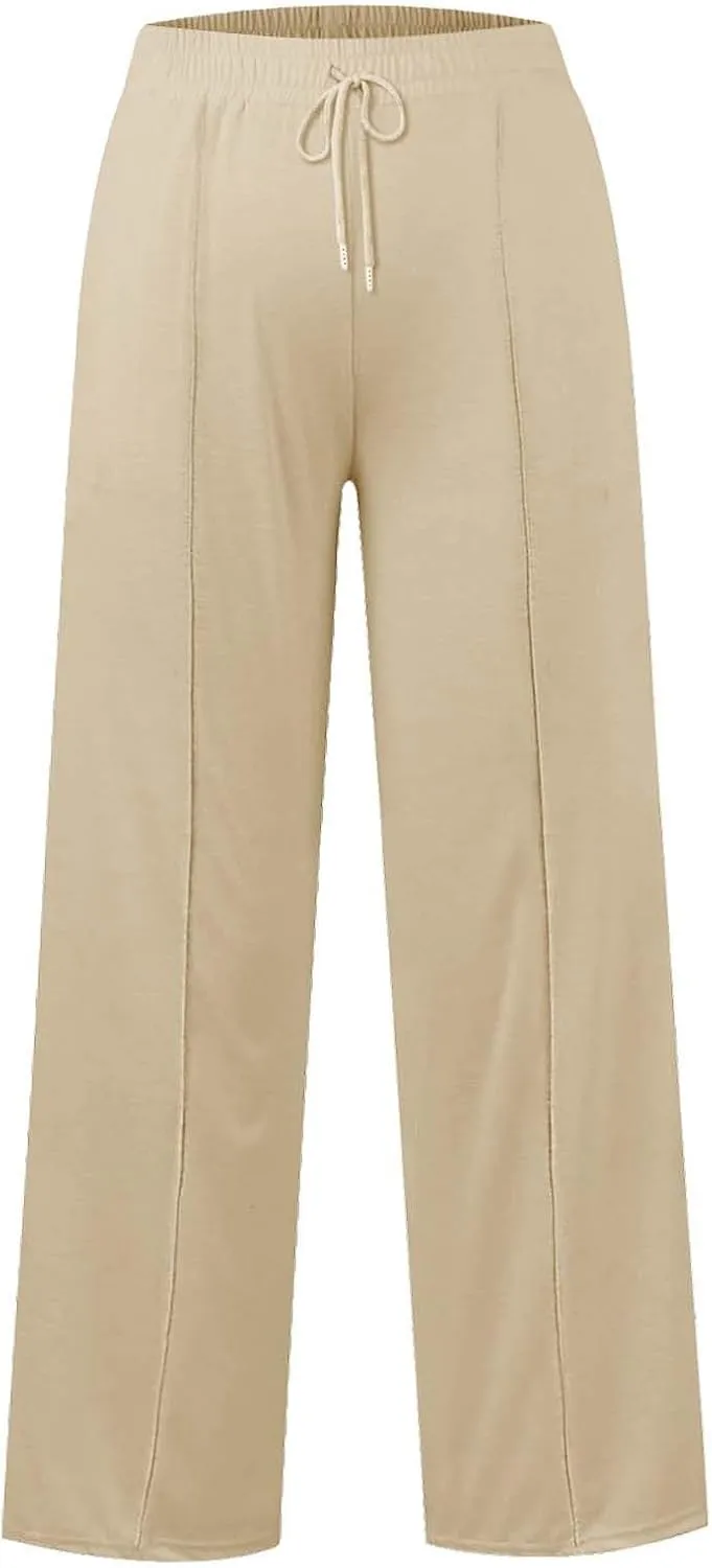 Girls Wide Leg Sweatpants High Waisted Baggy Drawstring Pants Elastic Elevated Seams Loose Active Pants with Pockets
