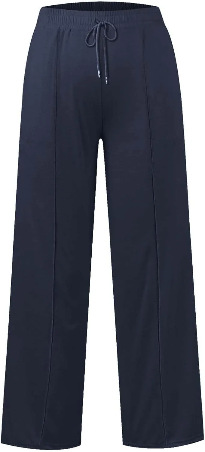 Girls Wide Leg Sweatpants High Waisted Baggy Drawstring Pants Elastic Elevated Seams Loose Active Pants with Pockets
