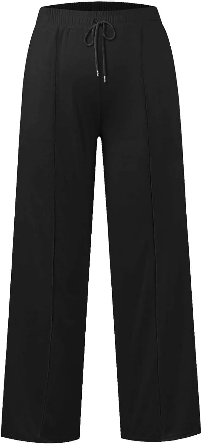 Girls Wide Leg Sweatpants High Waisted Baggy Drawstring Pants Elastic Elevated Seams Loose Active Pants with Pockets