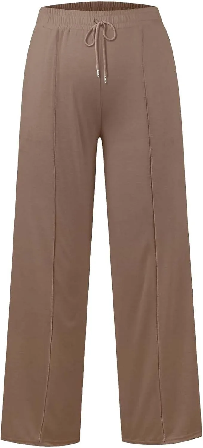 Girls Wide Leg Sweatpants High Waisted Baggy Drawstring Pants Elastic Elevated Seams Loose Active Pants with Pockets
