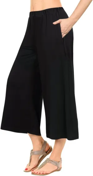 GlorySunshine Women's Elastic Waist Solid Palazzo Casual Wide Leg Pants with Pockets