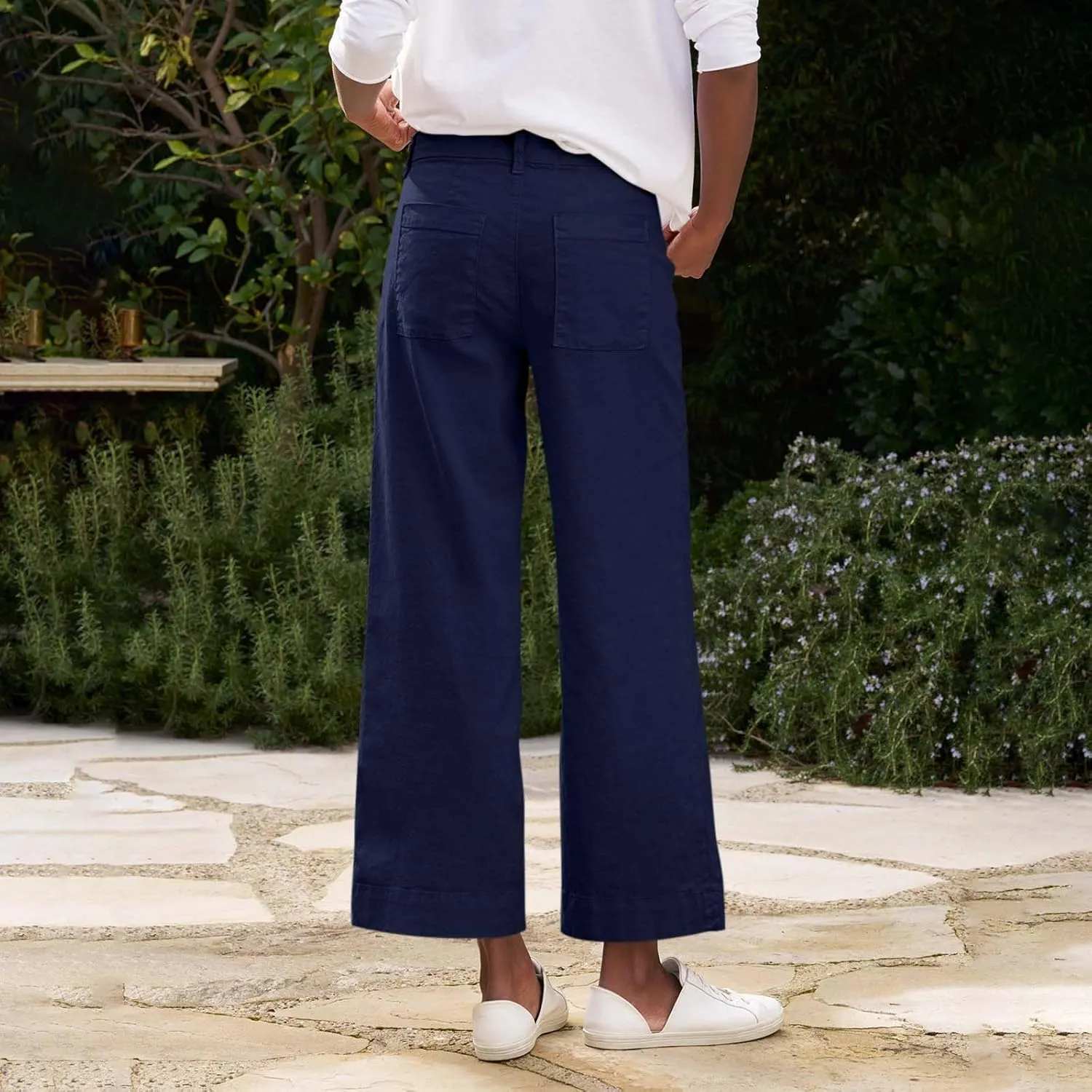 GOFULY Linen Palazzo Pants 2025 Vacation Summer Button Zipper Lounge Pants High Rise with Pocket Elegant Solid Beach Clothes