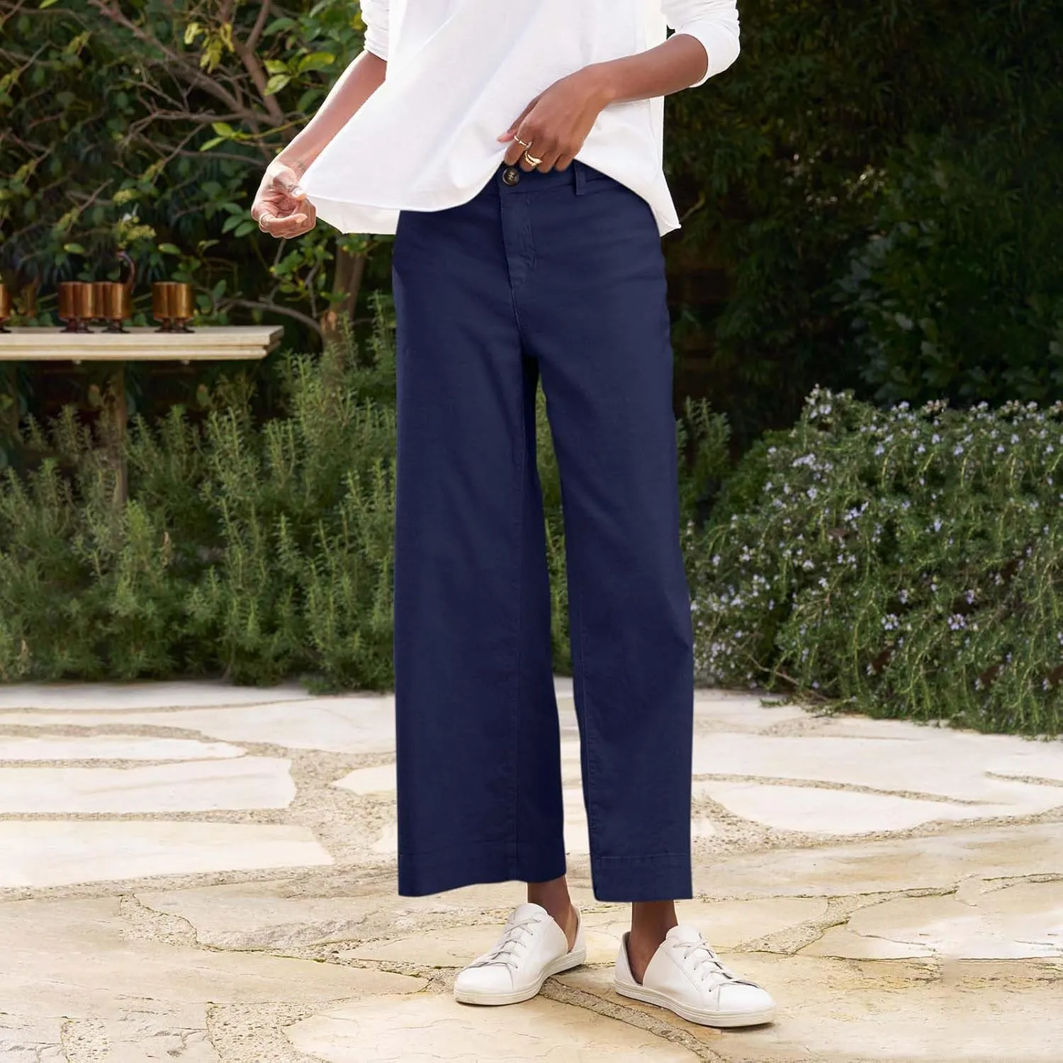 GOFULY Linen Palazzo Pants 2025 Vacation Summer Button Zipper Lounge Pants High Rise with Pocket Elegant Solid Beach Clothes