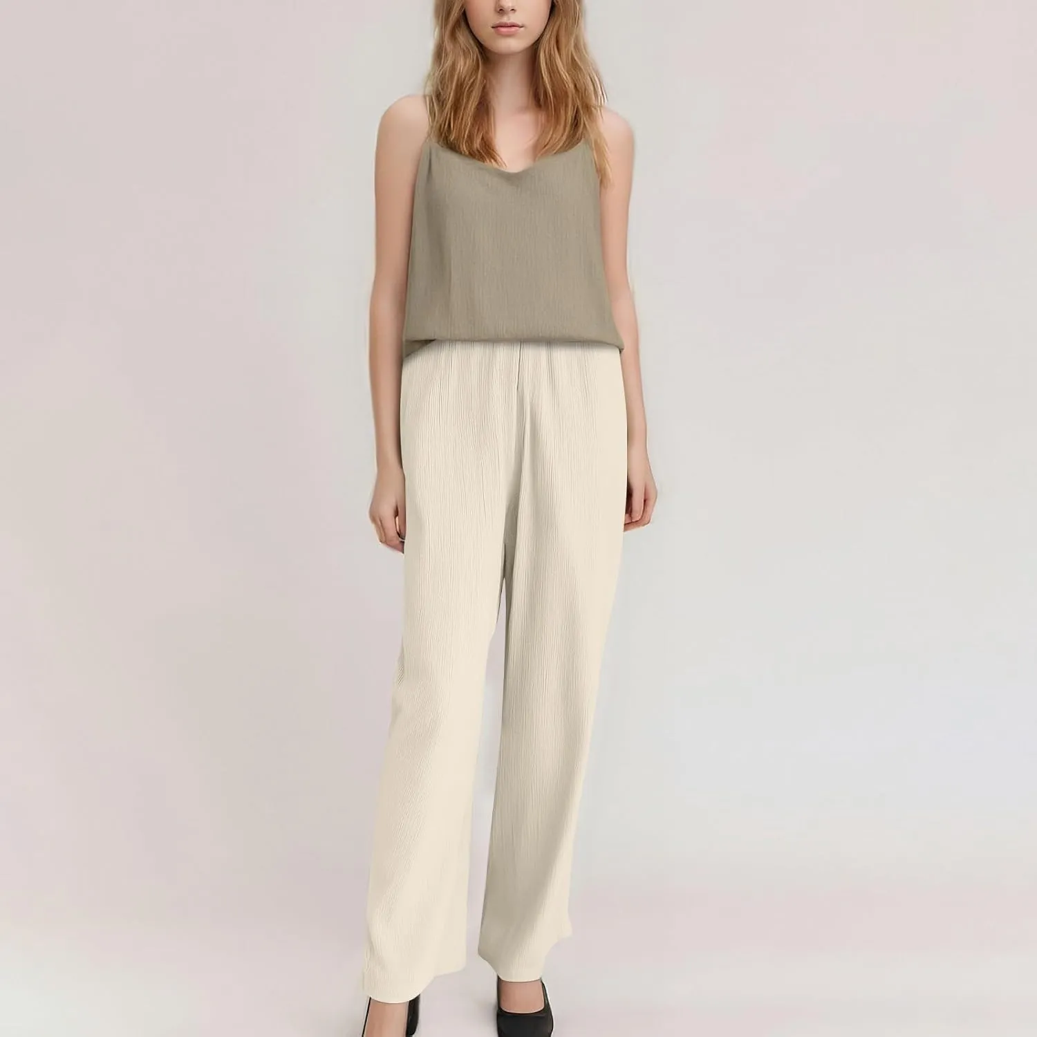 GOFULY Linen Palazzo Pants Women Wide Leg Trendy 2025 Pants High Waisted Drawstring Elastic Waist Summer Baggy Solid Trousers