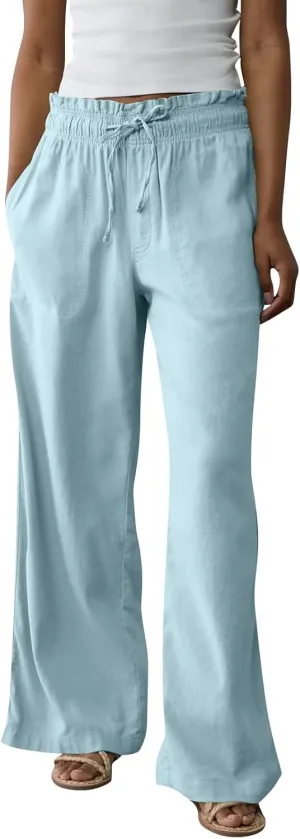 GOFULY Wide Leg Pants for Women Cotton Lined Beach 2025 Elastic Waist Drawstring Summer Pants High Waisted Solid Clothes