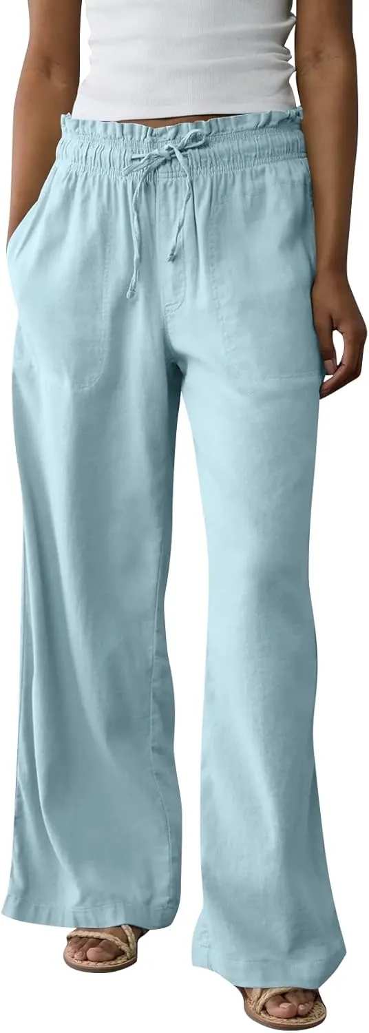 GOFULY Wide Leg Pants for Women Cotton Lined Beach 2025 Elastic Waist Drawstring Summer Pants High Waisted Solid Clothes