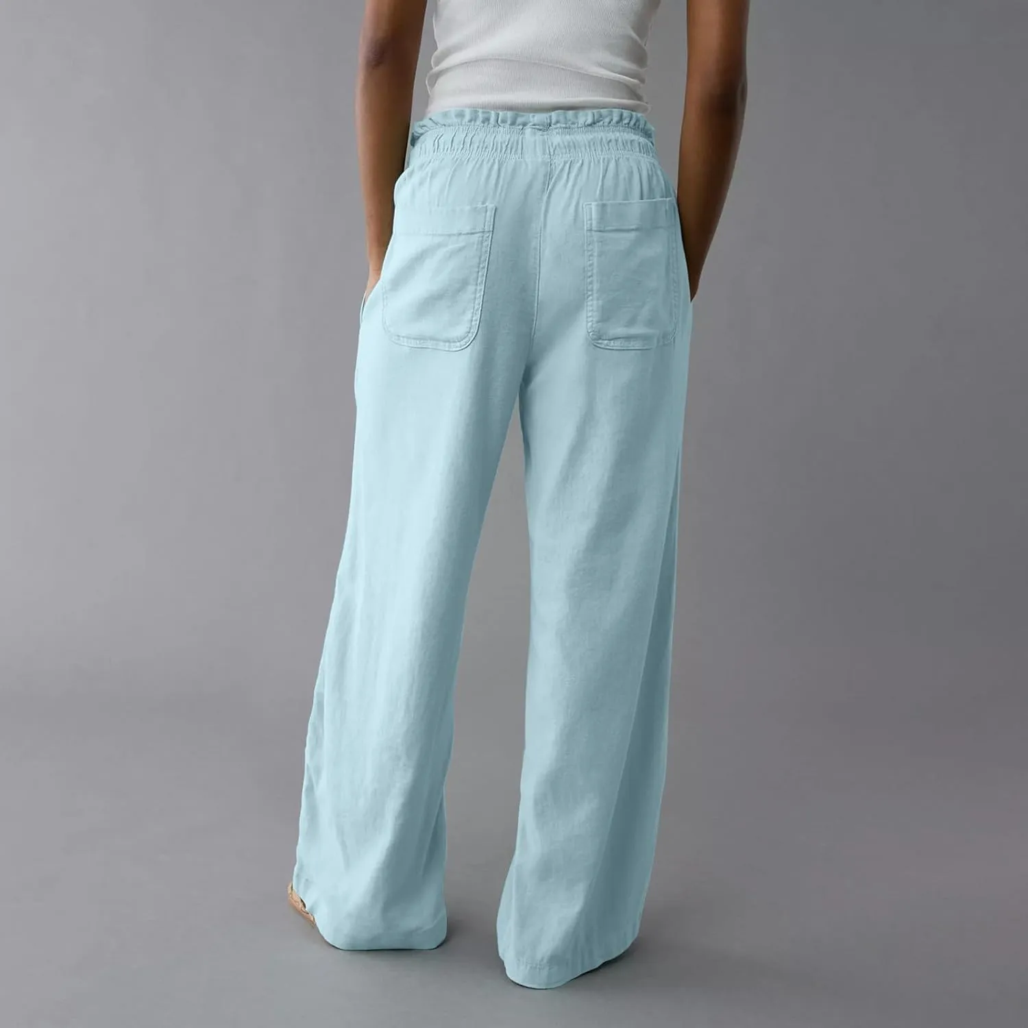 GOFULY Wide Leg Pants for Women Cotton Lined Beach 2025 Elastic Waist Drawstring Summer Pants High Waisted Solid Clothes
