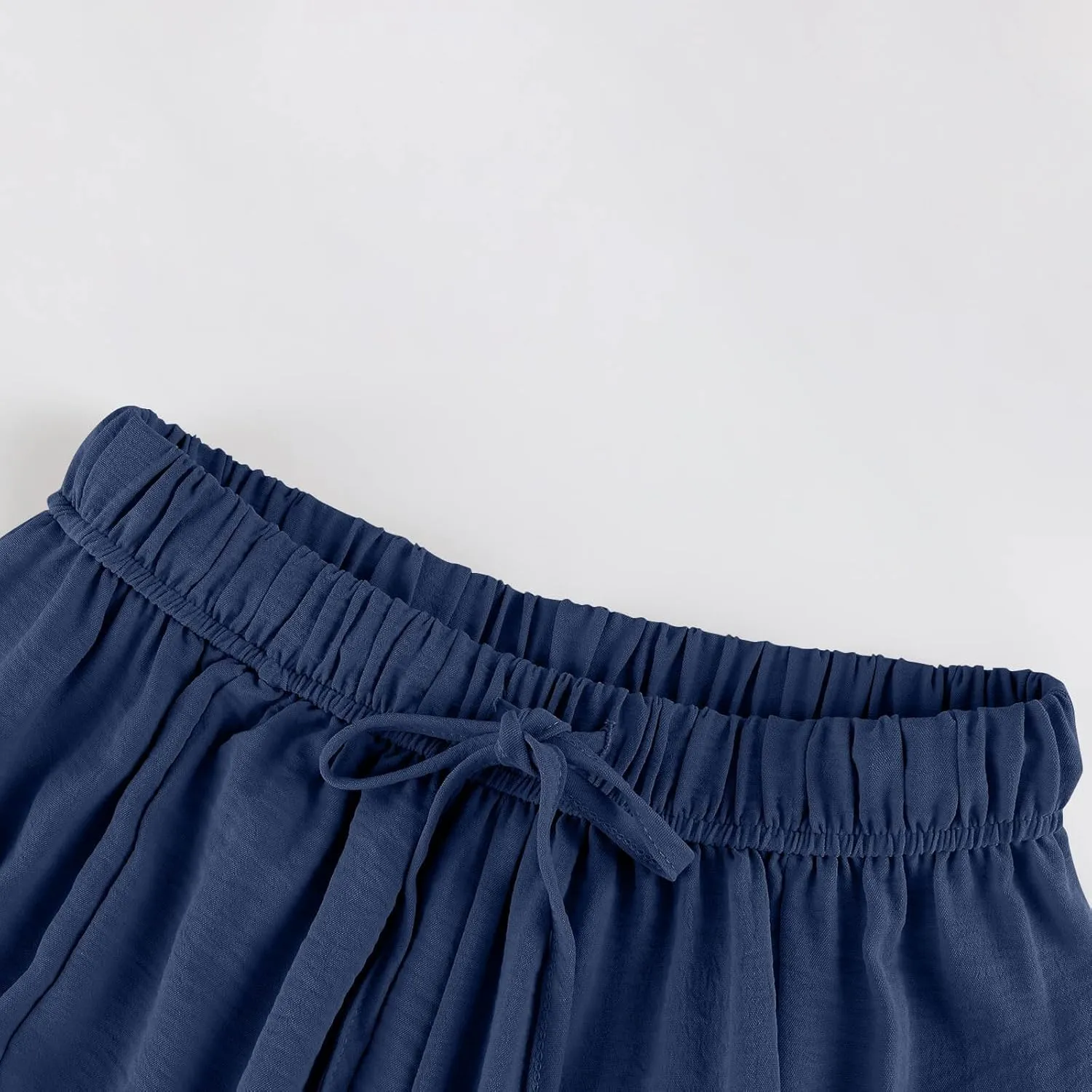 GOFULY Womens Linen Pants Wide Leg Casual High Waisted Casual Pants Drawstring Elastic Waist Summer Solid Clothes Pockets