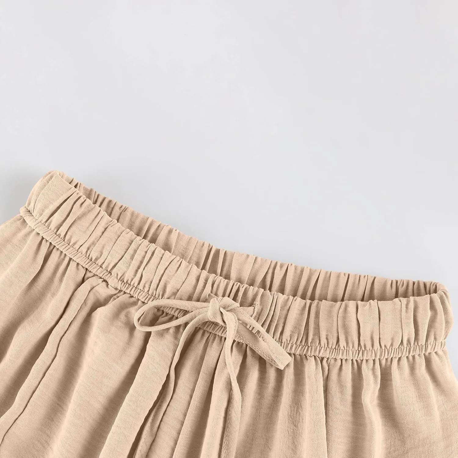 GOFULY Womens Linen Pants Wide Leg Casual High Waisted Casual Pants Drawstring Elastic Waist Summer Solid Clothes Pockets