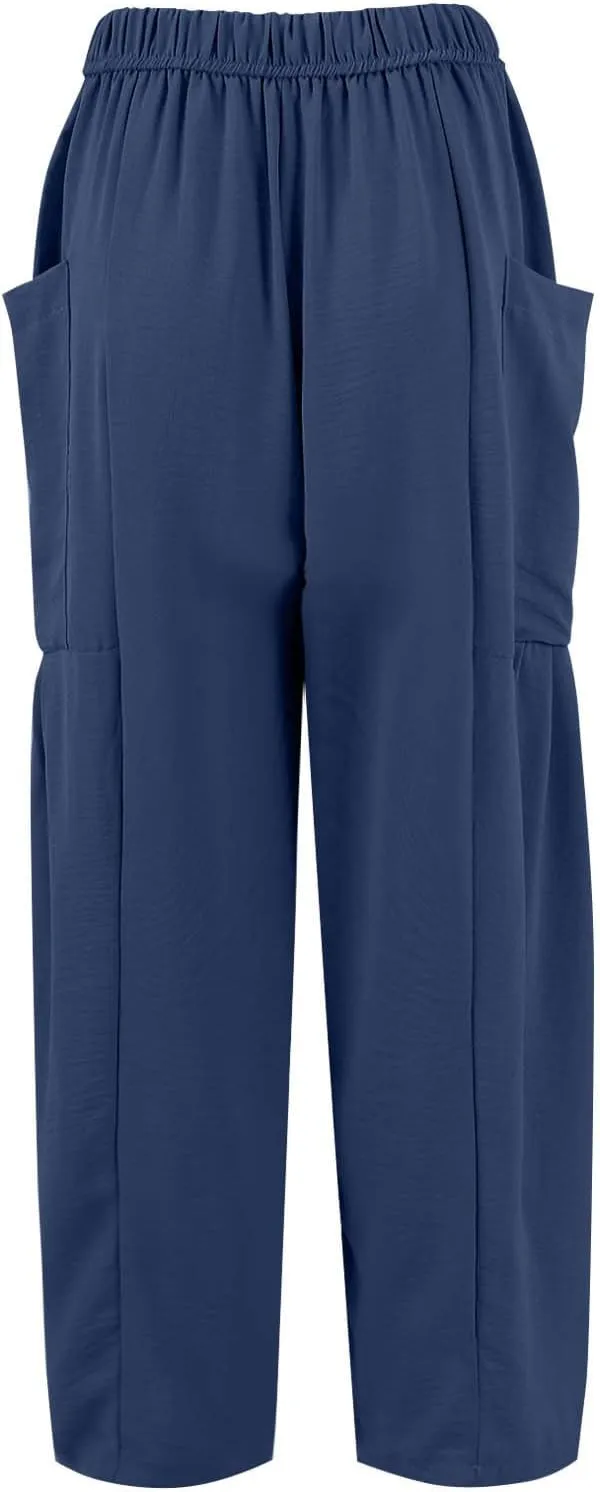 GOFULY Womens Linen Pants Wide Leg Casual High Waisted Casual Pants Drawstring Elastic Waist Summer Solid Clothes Pockets