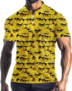 Golf Shirts for Men Dry Fit Classic Sunglass Rubber Duck Short Sleeve Casual Outfit Polo Shirt