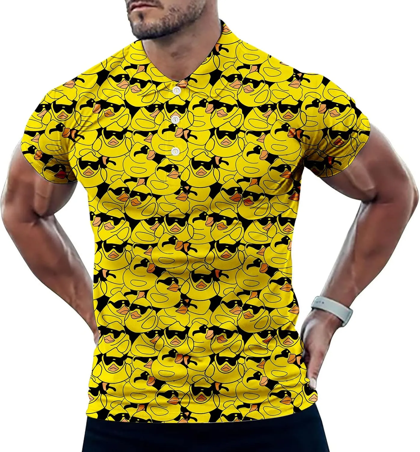 Golf Shirts for Men Dry Fit Classic Sunglass Rubber Duck Short Sleeve Casual Outfit Polo Shirt