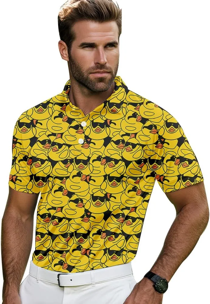 Golf Shirts for Men Dry Fit Classic Sunglass Rubber Duck Short Sleeve Casual Outfit Polo Shirt