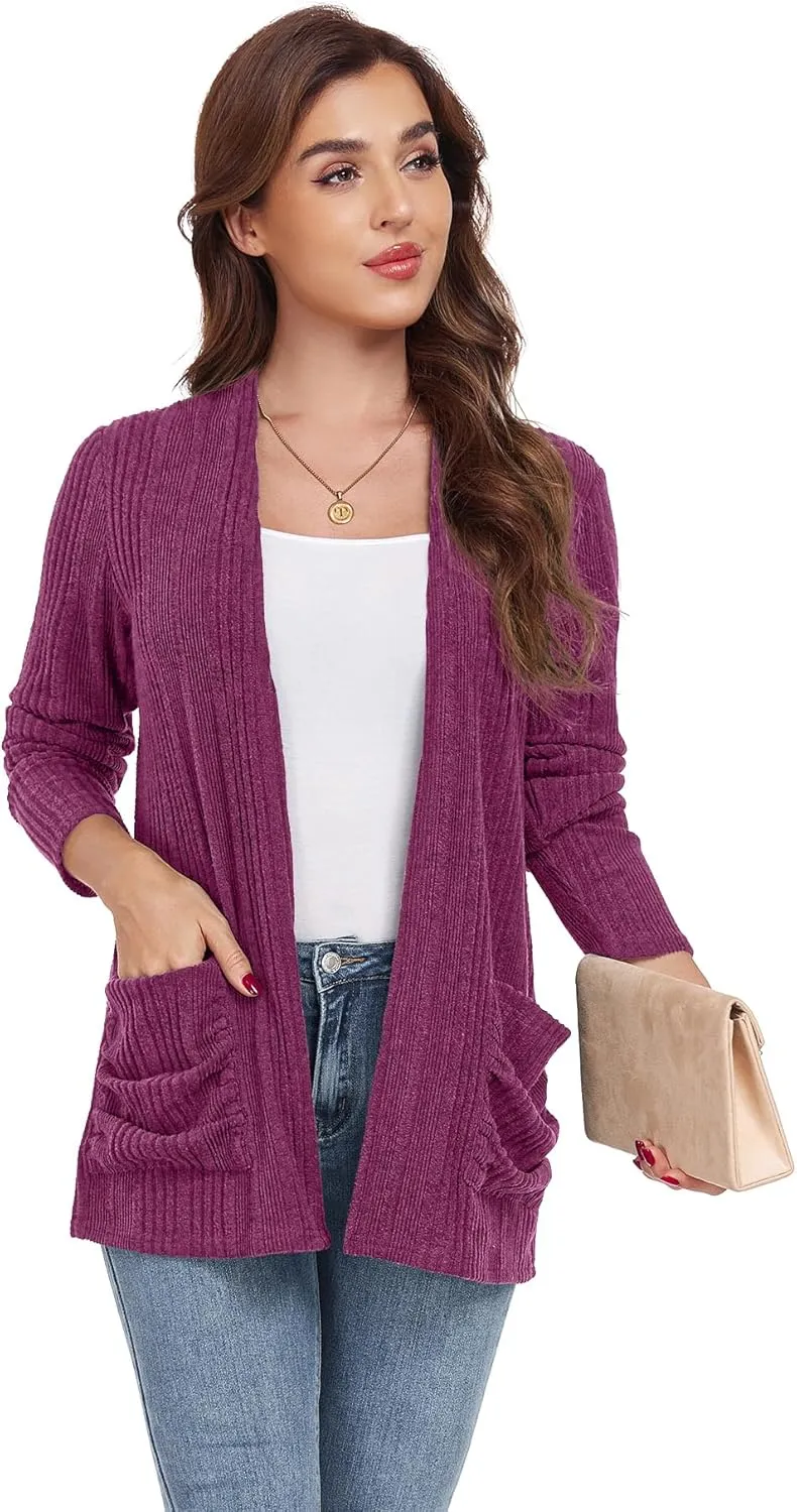 GRECERELLE Womens 2024 Long Sleeve Lightweight Open Front Casual Cardigan Sweaters Outerwear with Pockets