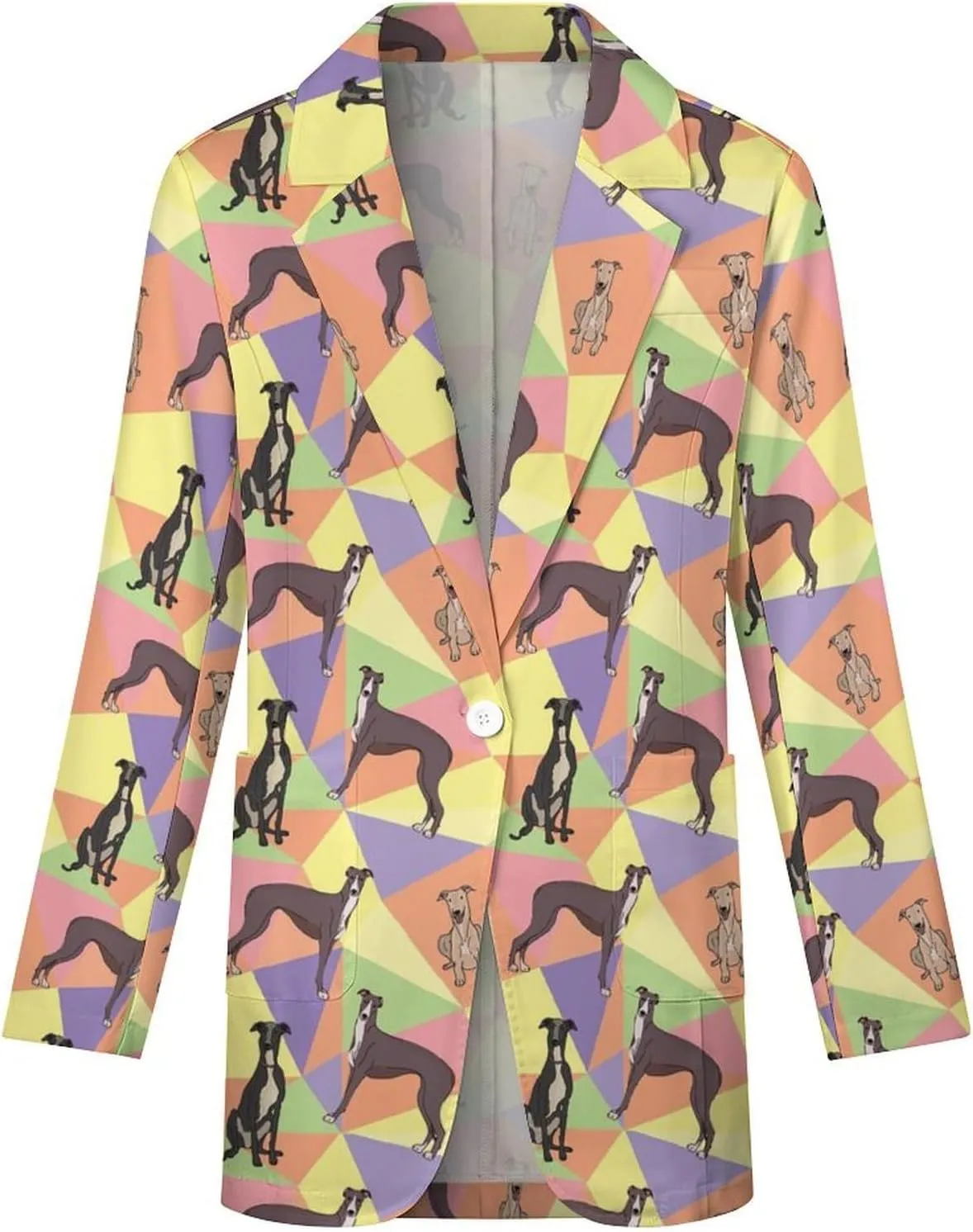 Greyhound Dog on A Mosaic Geometric Women's Casual Printed Blazer Cardigan Long Sleeve Jacket Blazer