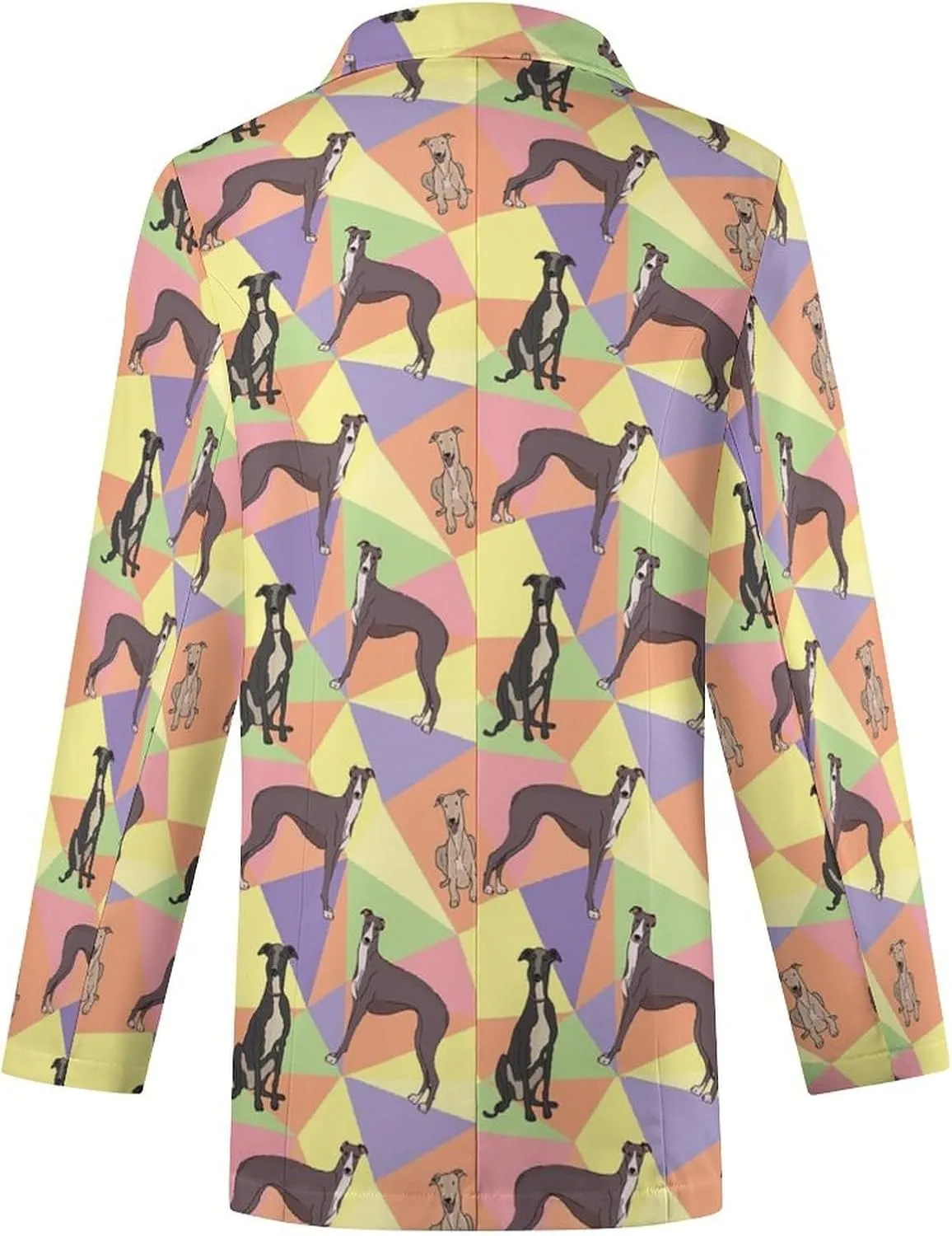 Greyhound Dog on A Mosaic Geometric Women's Casual Printed Blazer Cardigan Long Sleeve Jacket Blazer