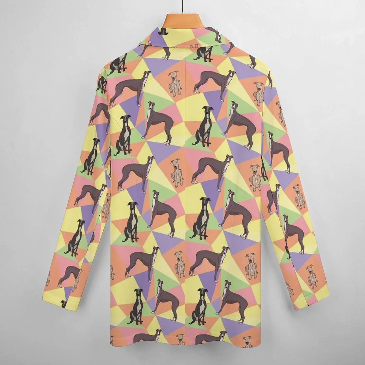 Greyhound Dog on A Mosaic Geometric Women's Casual Printed Blazer Cardigan Long Sleeve Jacket Blazer