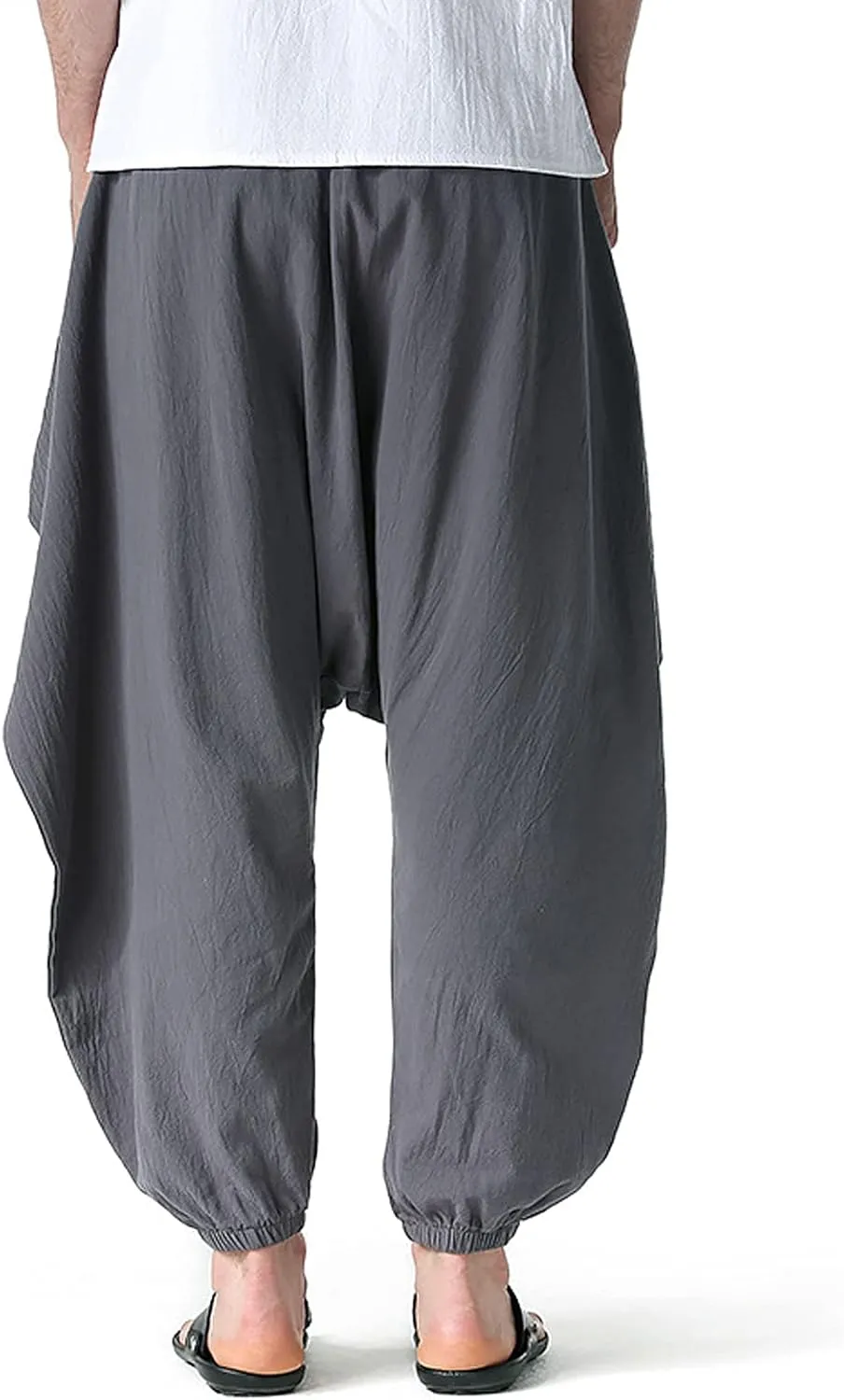 GTHTTT Men's Loose Stretchy Waist Casual Ankle Length Relaxed Fit Pants Wide Leg Trousers Drawstring Harem Yoga Baggy Pants
