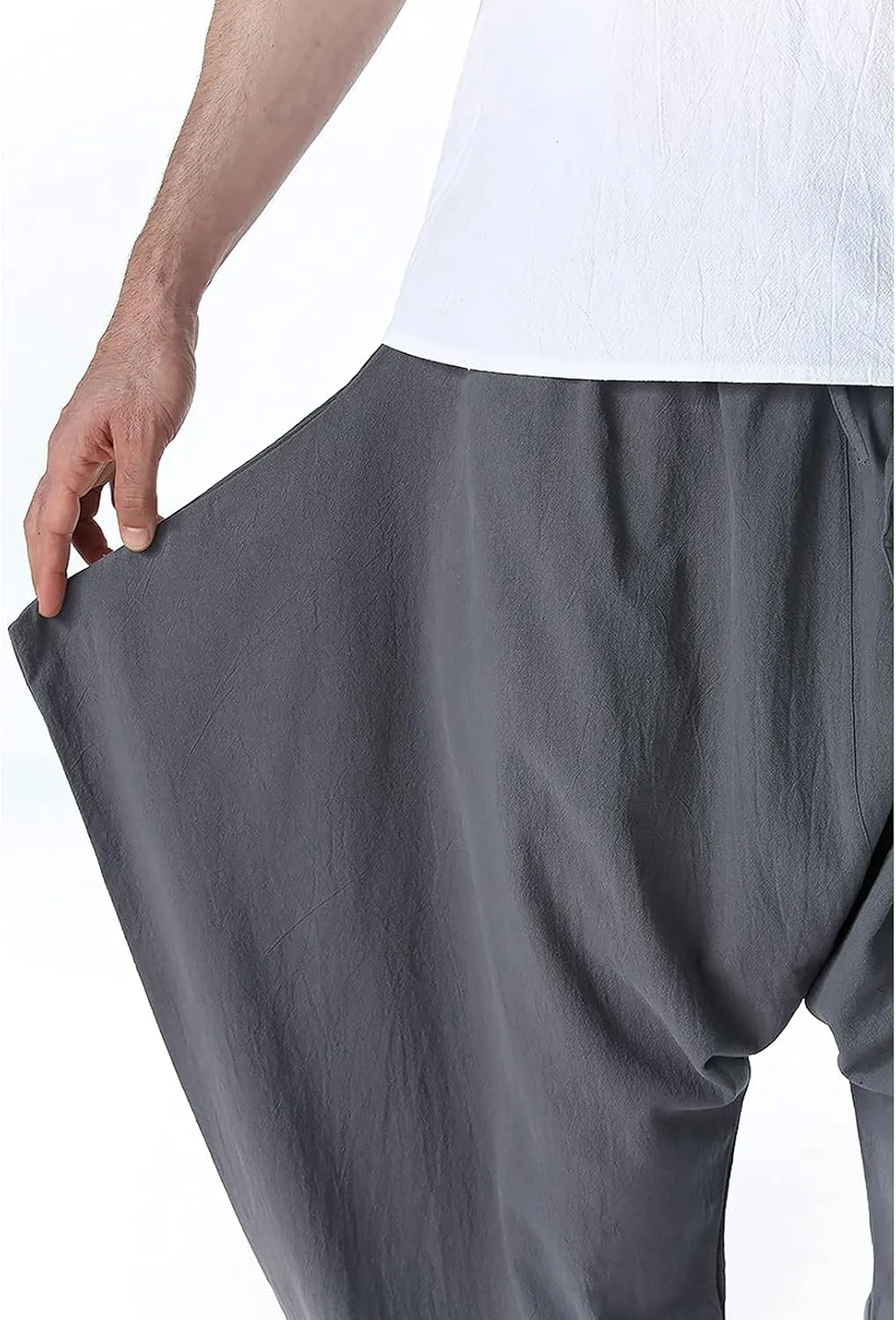 GTHTTT Men's Loose Stretchy Waist Casual Ankle Length Relaxed Fit Pants Wide Leg Trousers Drawstring Harem Yoga Baggy Pants