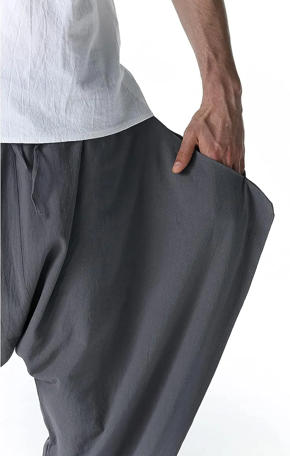 GTHTTT Men's Loose Stretchy Waist Casual Ankle Length Relaxed Fit Pants Wide Leg Trousers Drawstring Harem Yoga Baggy Pants