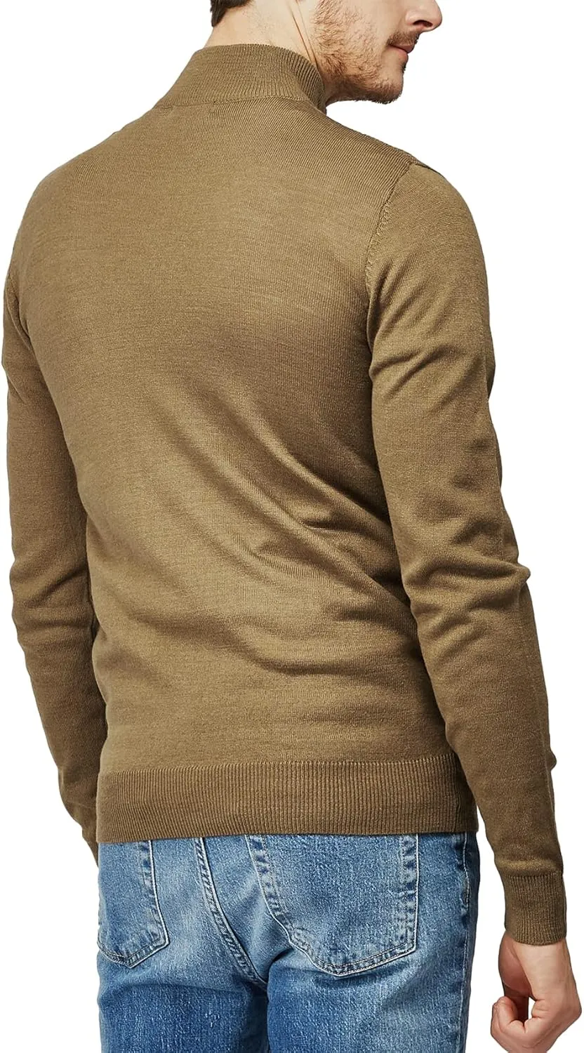 H2H Mens Casual Slim Fit Pullover Sweaters Long Sleeve Knitted Fabric Zip Up Mock Neck Polo Sweater